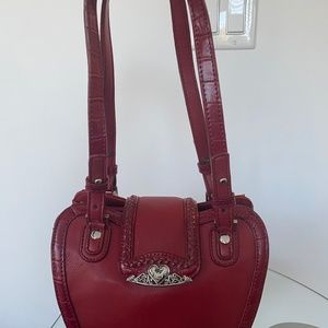 Red Leather Coldwater Creek Pocketbook with Silver Heart Embellishment